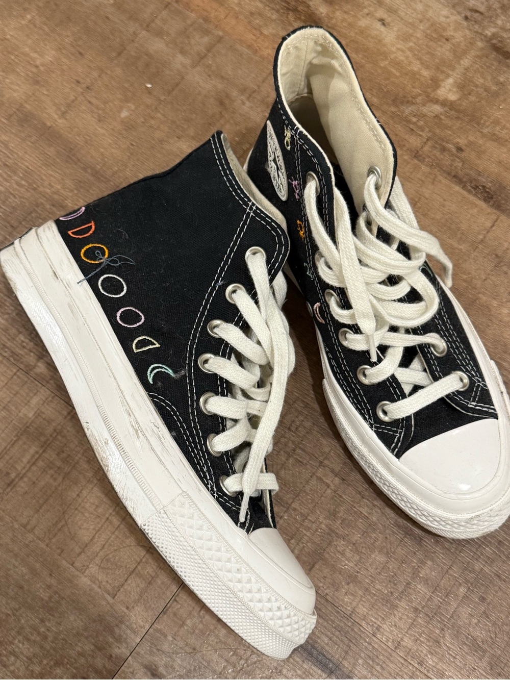 Converse women Black High-Top Canvas Sneakers with Moon Embroidery
